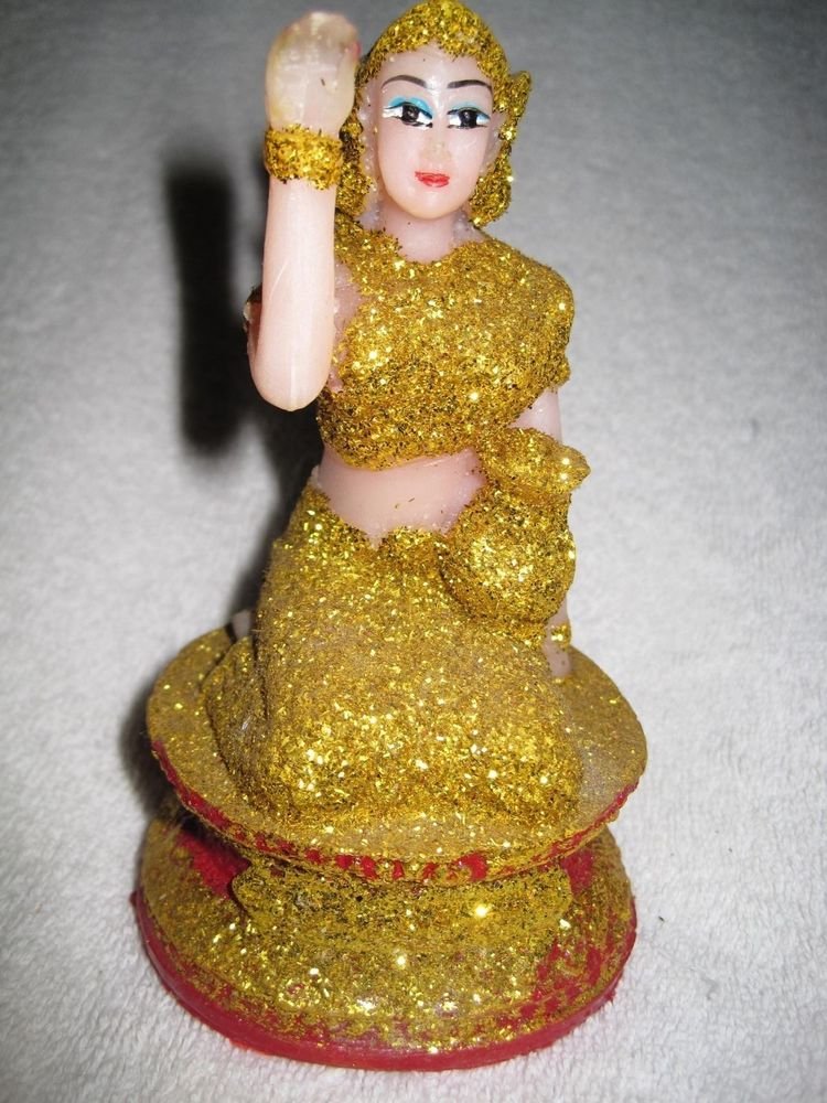 Thai Figure Gold Nang Kwak Woman Statuette Beckoning Money Rice Lucky Success