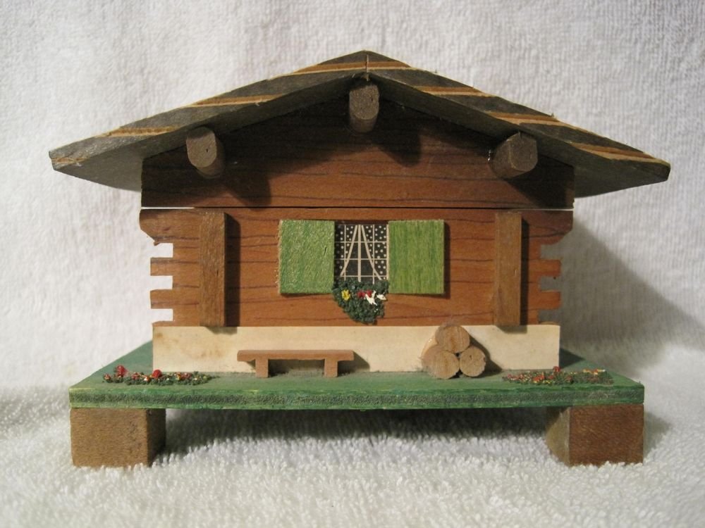 Vintage Swiss Chalet Wooden Music Box Jacques Cuendet #962 Blue Danube House