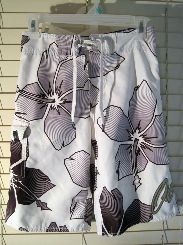 Boys O'NEILL White/Gray Surf Board Shorts Swim Trunks Suit Large 13-14 Oneill