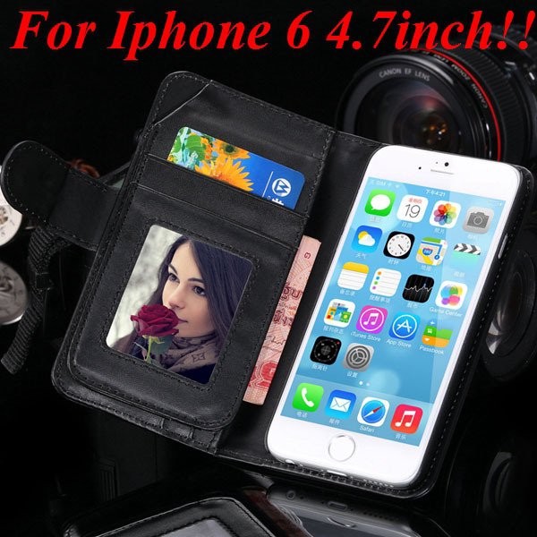 Wallet Folded Case For Iphone 6 4.7Inch Leather Cover Plain Weave 2017183372-1-black for iphone 6