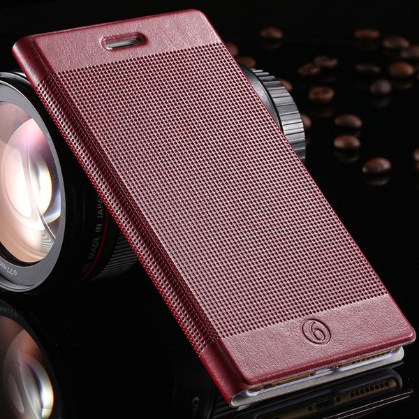 Popular Grid Structure Flip Wallet Shell For Iphone 6 Plus 5.5Inch 32214571519-10-Burgundy