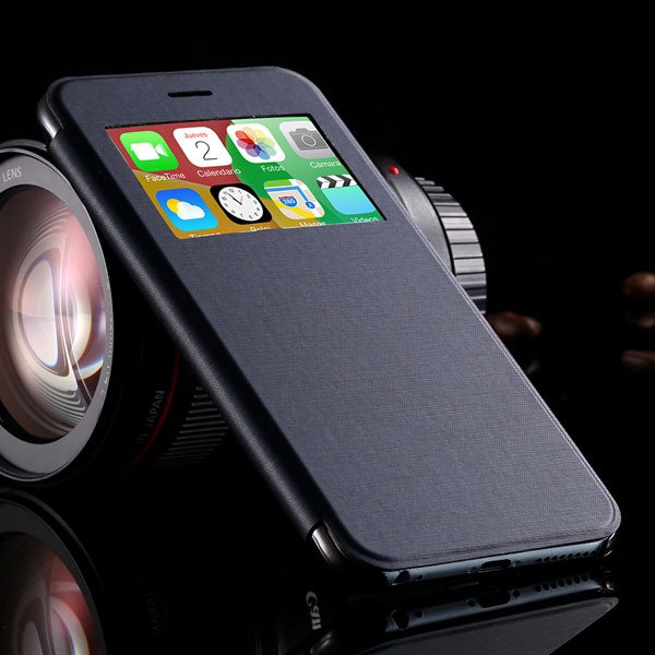 I6 Plus Window View Case For Iphone 6 Plus 5.5Inch Flip Pu Leather 32236780961-7-navy blue