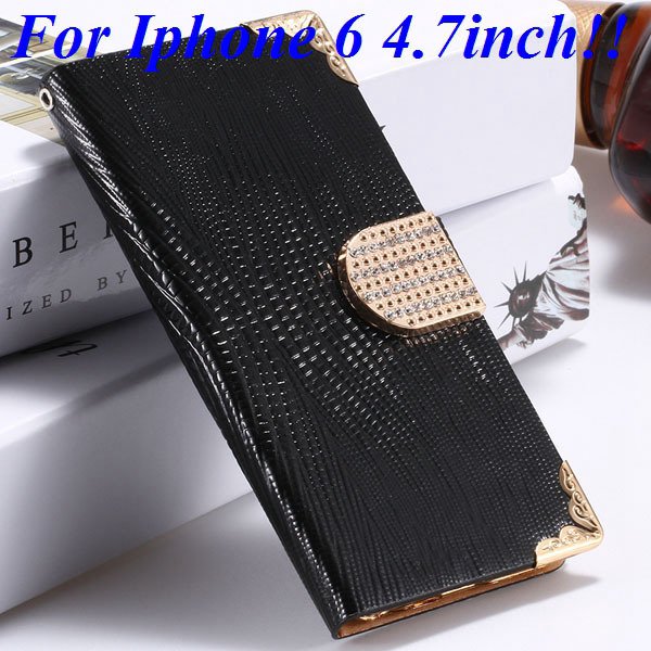 I6 Luxury Bling Diamond Case Flip Wallet Pu Leather Cover For Ipho 32232380276-1-black for iphone 6