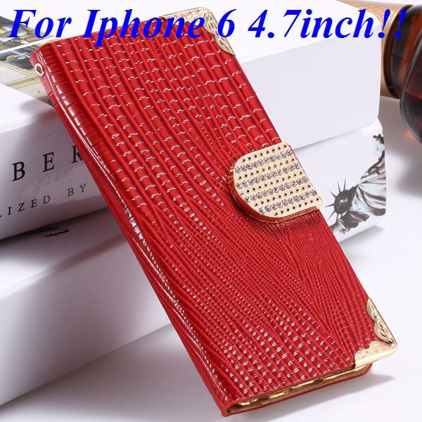 I6 Luxury Bling Diamond Case Flip Wallet Pu Leather Cover For Ipho 32232380276-3-red for iphone 6