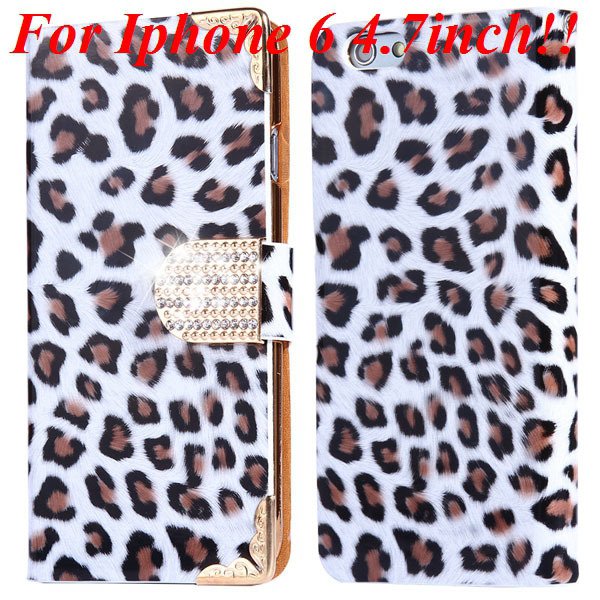 For Iphone 6 Bling Diamond Leather Case Flip Leopard Full Cover Fo 32258215017-1-white for iphone 6