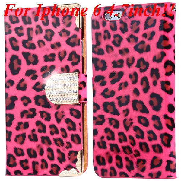 For Iphone 6 Bling Diamond Leather Case Flip Leopard Full Cover Fo 32258215017-5-hot pink for iphone