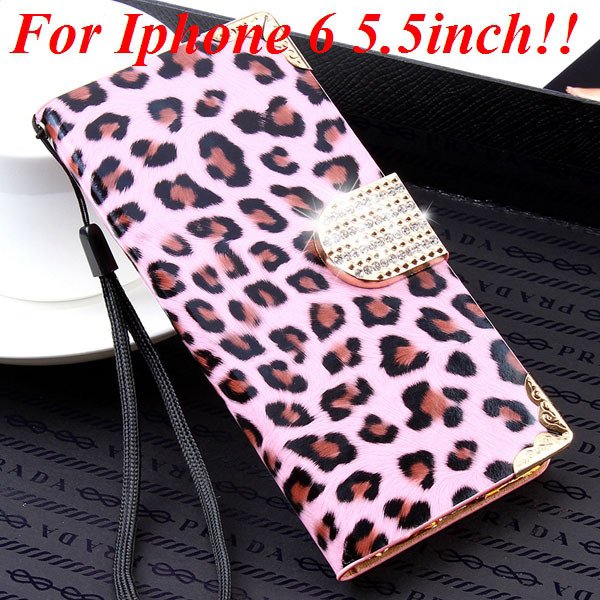 For Iphone 6 Bling Diamond Leather Case Flip Leopard Full Cover Fo 32258215017-7-pink for plus