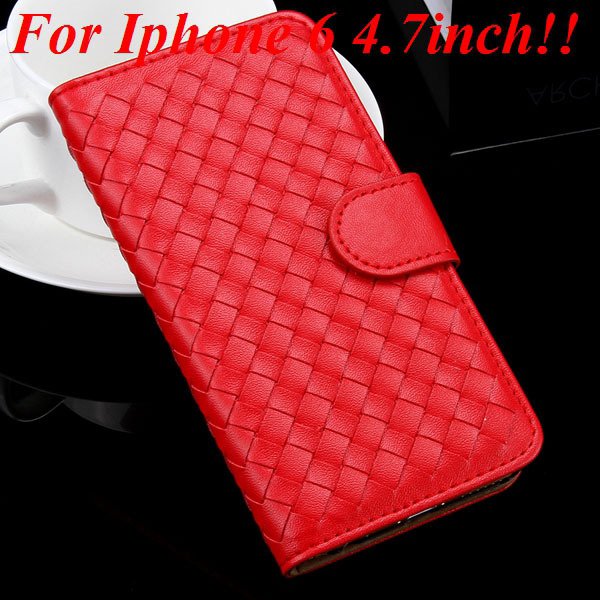 For Iphone 6 Leather Case Flip Weave Full Cover For Iphone 6 4.7In 32257737480-2-red for iphone 6