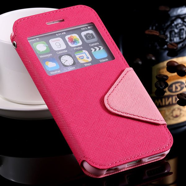 I6 Plus Flip Case Pu Leather Window Cover For Iphone 6 Plus 5.5Inc 32272022930-4-hot pink