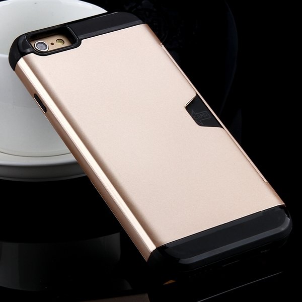 I6 Slim Case Hard Pc + Soft Tpu Back Cover With Card Slot Stand Fo 32275777854-5-gold