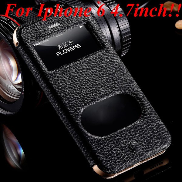 I6/6 Plus Dual Window Case Luxury Genuine Leather Cover For Iphone 32289636912-1-black for iphone 6