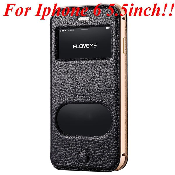 I6/6 Plus Dual Window Case Luxury Genuine Leather Cover For Iphone 32289636912-5-black for plus
