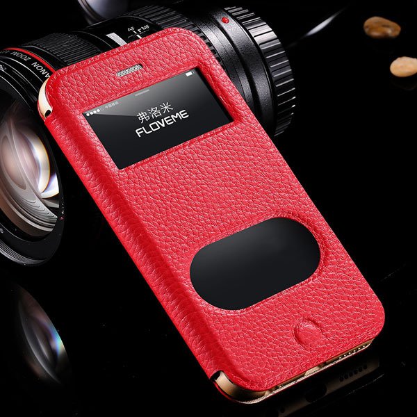 I6 Deluxe Genuine Leather Case Window View Cover For Iphone 6 4.7I 32288707530-2-red
