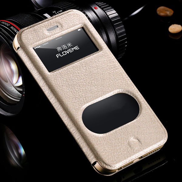 I6 Deluxe Genuine Leather Case Window View Cover For Iphone 6 4.7I 32288707530-3-gold