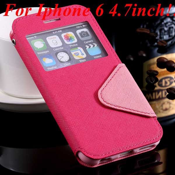 I6 Plus Window Case Pu Leather View Cover For Iphone 6 4.7Inch/5.5 32268160034-4-hot pink for iphone