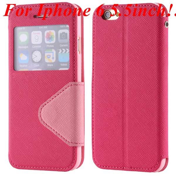 I6 Plus Window Case Pu Leather View Cover For Iphone 6 4.7Inch/5.5 32268160034-10-hot pink for plus