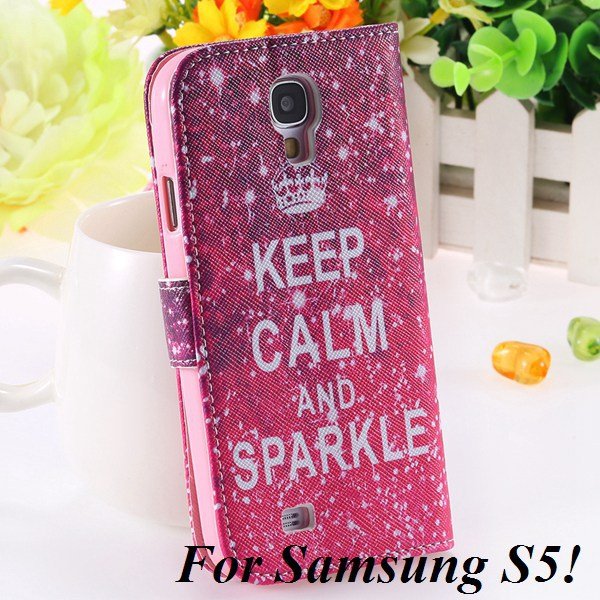 Colorful Mat Pattern Wallet Case For Samsung Galaxy S4 I9500 S5 I9 1925779940-14-S5 hot pink crown