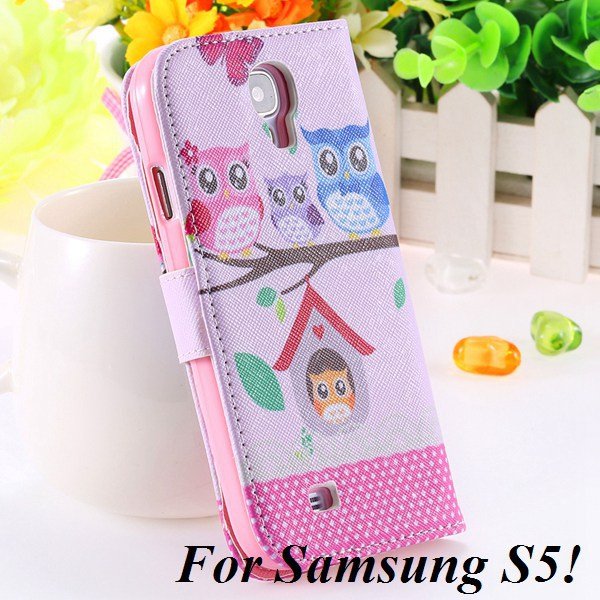 Colorful Mat Pattern Wallet Case For Samsung Galaxy S4 I9500 S5 I9 1925779940-17-S5 owl on tree