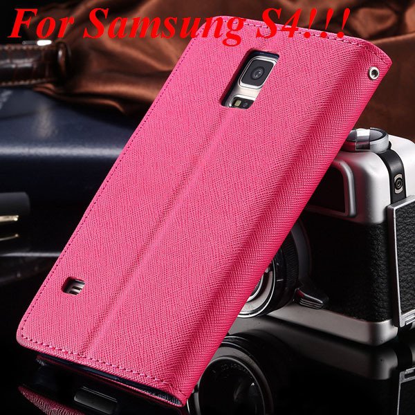 Flip Full Pu Leather Cover Case For Samsung Galaxy S5 I9600 S4 I95 1778570122-9-hot pink for s4