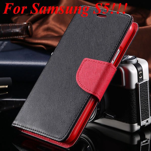 Flip Full Pu Leather Cover Case For Samsung Galaxy S5 I9600 S4 I95 1778570122-14-black red for s5