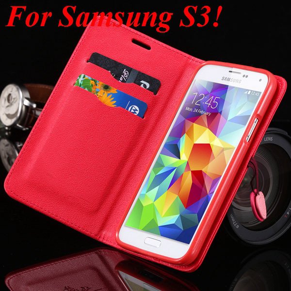 For Samsung S5 S4 S3 Luxury Pu Leather Case Full Protect Cover For 1879055763-9-red for S3