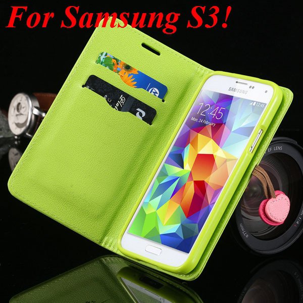 For Samsung S5 S4 S3 Luxury Pu Leather Case Full Protect Cover For 1879055763-10-green for S3