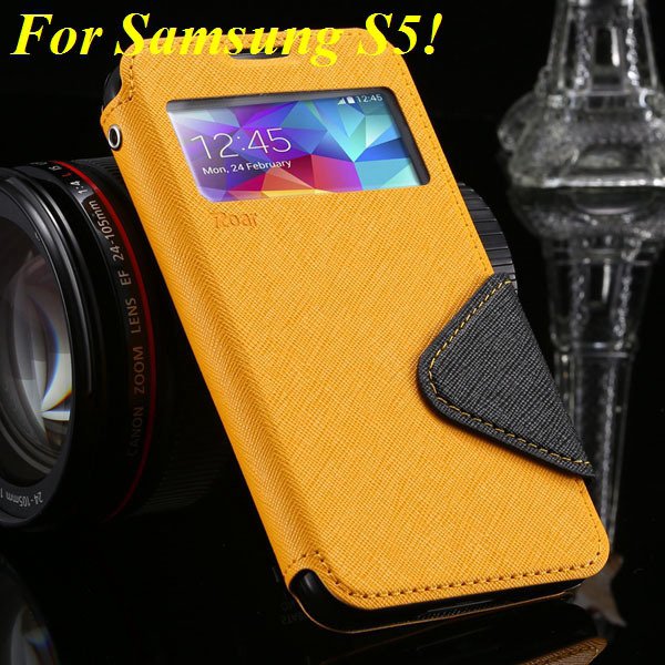 View Case For Samsung Galaxy S4 I9500 S5 I9600 Flip Display Screen 1960771752-2-yellow for S5