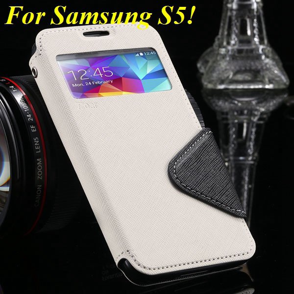 View Case For Samsung Galaxy S4 I9500 S5 I9600 Flip Display Screen 1960771752-3-white for S5