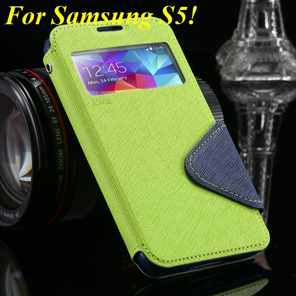 View Case For Samsung Galaxy S4 I9500 S5 I9600 Flip Display Screen 1960771752-4-green for S5