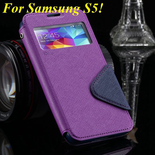 View Case For Samsung Galaxy S4 I9500 S5 I9600 Flip Display Screen 1960771752-5-purple for S5