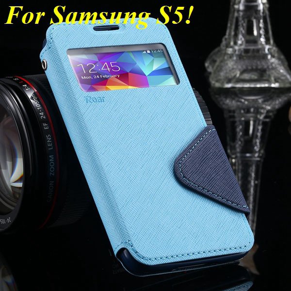 View Case For Samsung Galaxy S4 I9500 S5 I9600 Flip Display Screen 1960771752-6-sky blue for S5