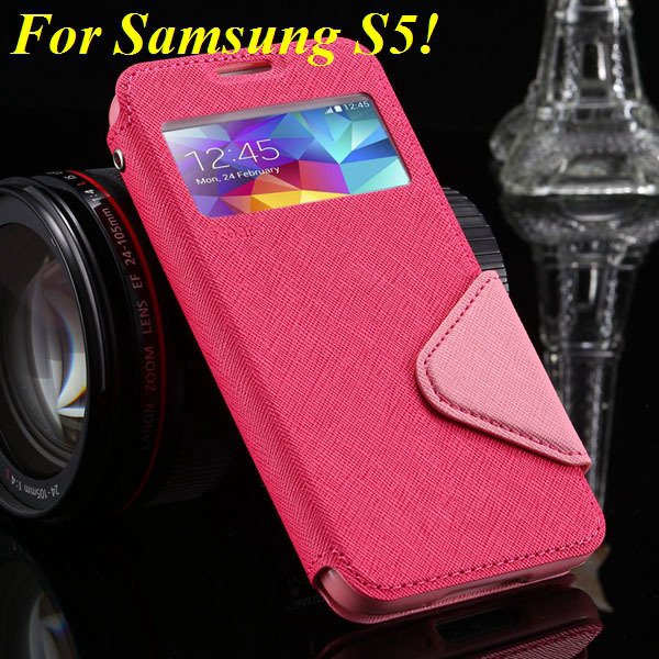 View Case For Samsung Galaxy S4 I9500 S5 I9600 Flip Display Screen 1960771752-8-hot pink for S5