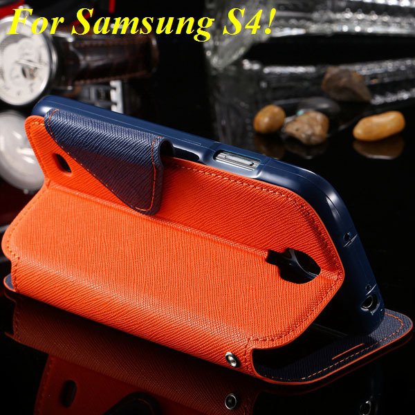 View Case For Samsung Galaxy S4 I9500 S5 I9600 Flip Display Screen 1960771752-15-orange for S4