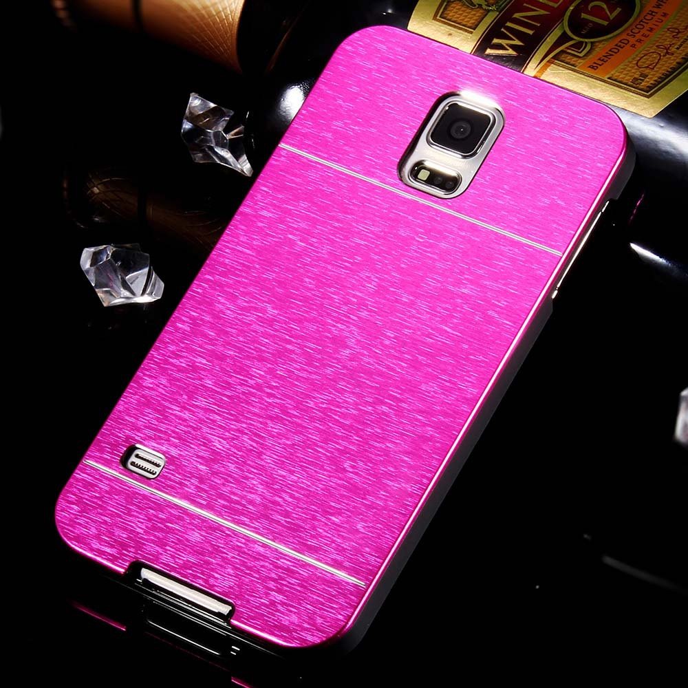 S5 Aluminum Deluxe Gold Metal Brush Back Case For Samsung Galaxy S 32237608035-6-hot pink