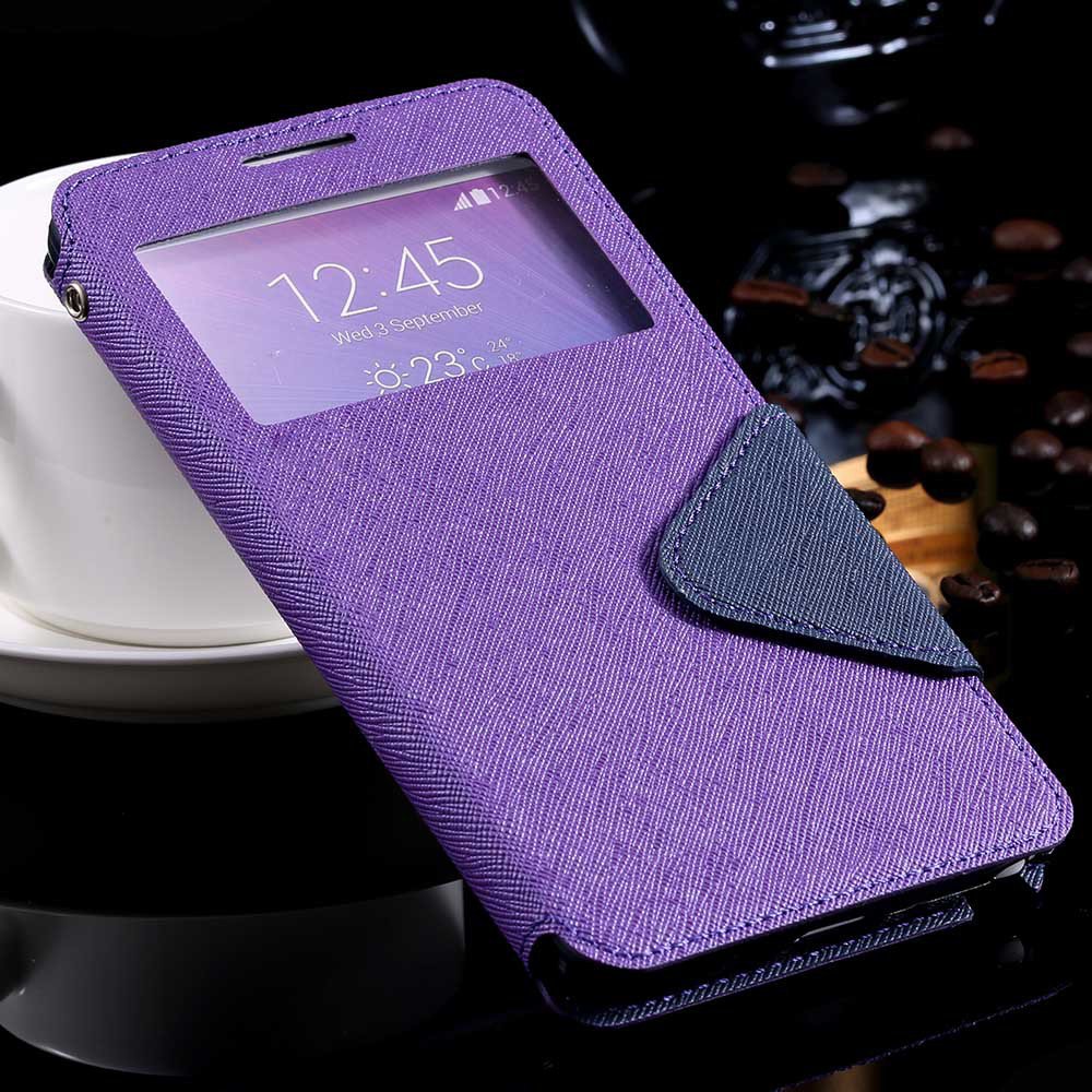 For Note 4 Window Case View Display Flip Cover For Samsung Galaxy 32261101628-6-purple