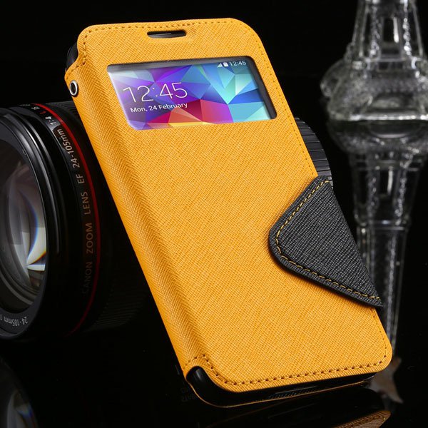 S5 Full Case For Samsung Galaxy S5 Sv I9600 Flip View Screen Leath 1877345880-2-yellow