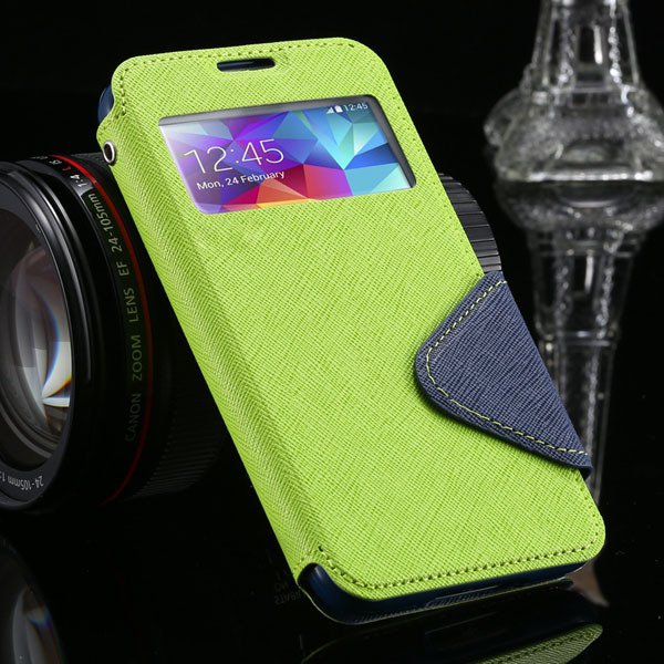 S5 Full Case For Samsung Galaxy S5 Sv I9600 Flip View Screen Leath 1877345880-4-green