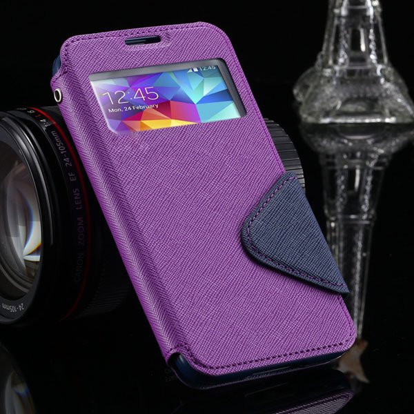 S5 Full Case For Samsung Galaxy S5 Sv I9600 Flip View Screen Leath 1877345880-5-purple