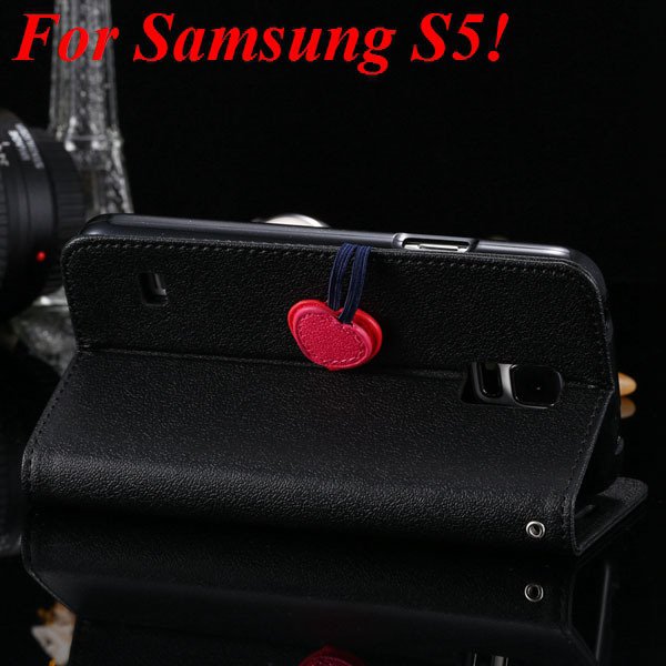 S5 S4 Cute Wallet Book Case Flip With Heart Shape Magnetic Buckle 1878960233-7-black for S5