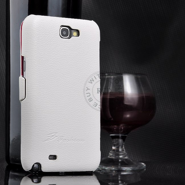 100% Retro Style Real Cowhide Flip Cover For Samsung Galaxy Note2 1064100675-2-White