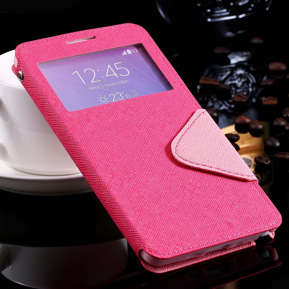 For Note 4 View Case Window Display Show Cover For Samsung Galaxy 32260910872-5-hot pink