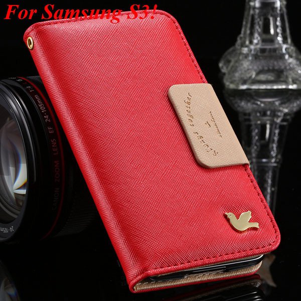 2 Models For Samsung Series Leather Case For Galaxy S5 S3 Fly Bird 1879668475-4-red for S3