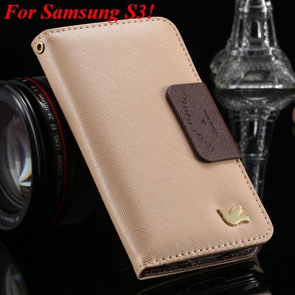 2 Models For Samsung Series Leather Case For Galaxy S5 S3 Fly Bird 1879668475-5-khaki for S3