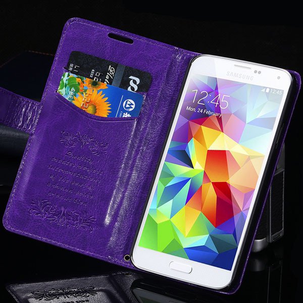 S5 Pu Leather Case With Card Slot Full Protect Cover For Samsung G 32262936634-5-purple
