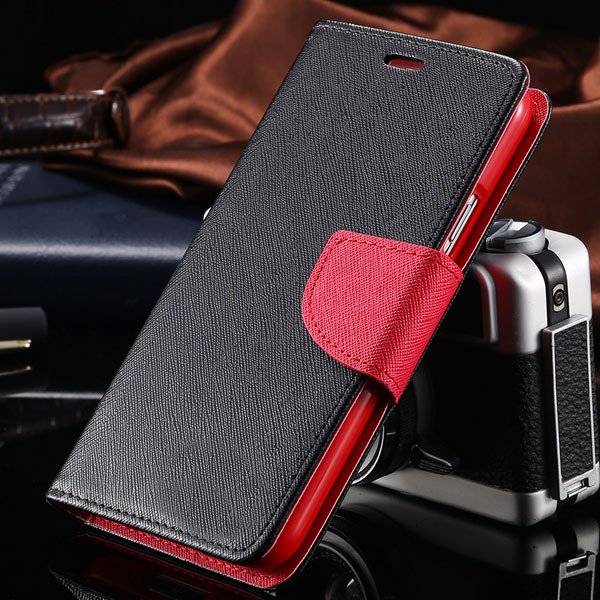 S6 Luxury Pu Leather Case Wallet Book Cover For Samsung Galaxy S6 32301691284-11-black red