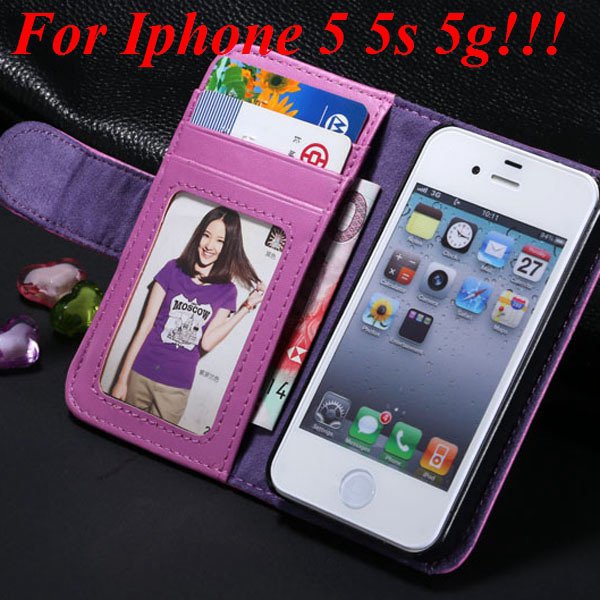 4S 5S Luxury Pu Leather Case Photo Frame Flip Cover For Iphone 5 5 1330267603-2-purple for 5s