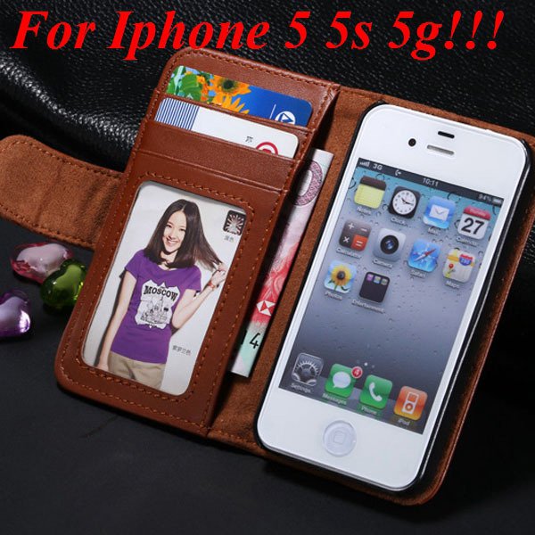 4S 5S Luxury Pu Leather Case Photo Frame Flip Cover For Iphone 5 5 1330267603-3-brown for 5s
