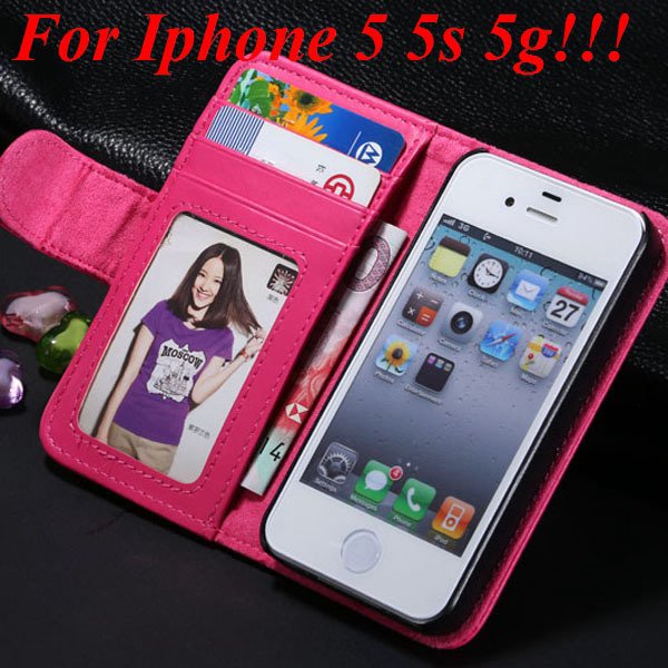 4S 5S Luxury Pu Leather Case Photo Frame Flip Cover For Iphone 5 5 1330267603-4-hot pink for 5s
