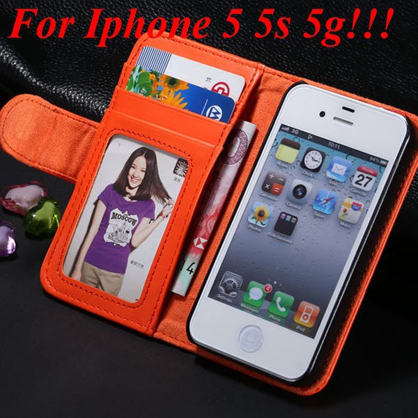 4S 5S Luxury Pu Leather Case Photo Frame Flip Cover For Iphone 5 5 1330267603-6-orange for 5s