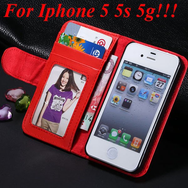 4S 5S Luxury Pu Leather Case Photo Frame Flip Cover For Iphone 5 5 1330267603-7-red for 5s